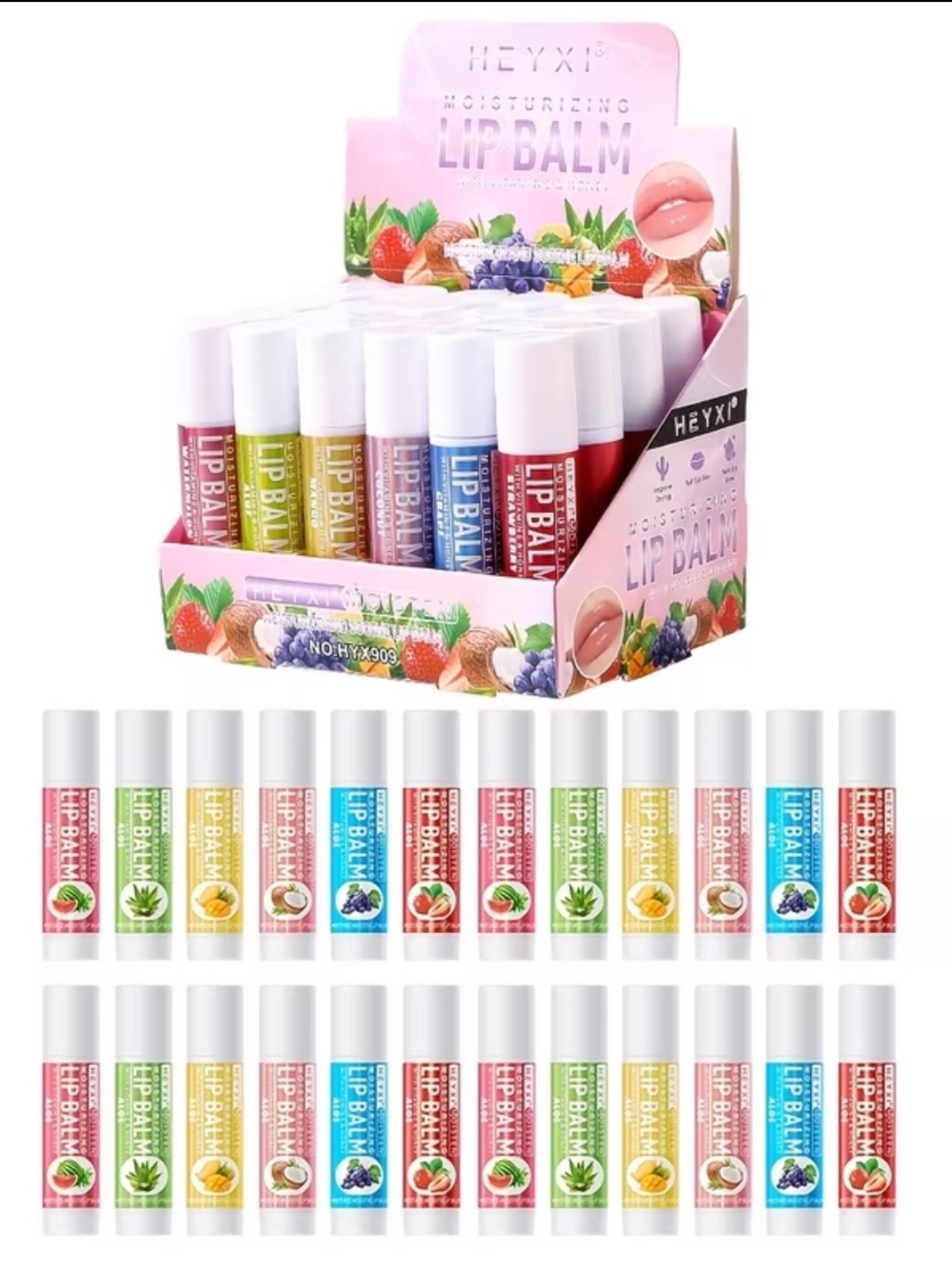 24-Piece HEYXI Moisturizing Lip Balm Set – Assorted Fruity Flavor NEW